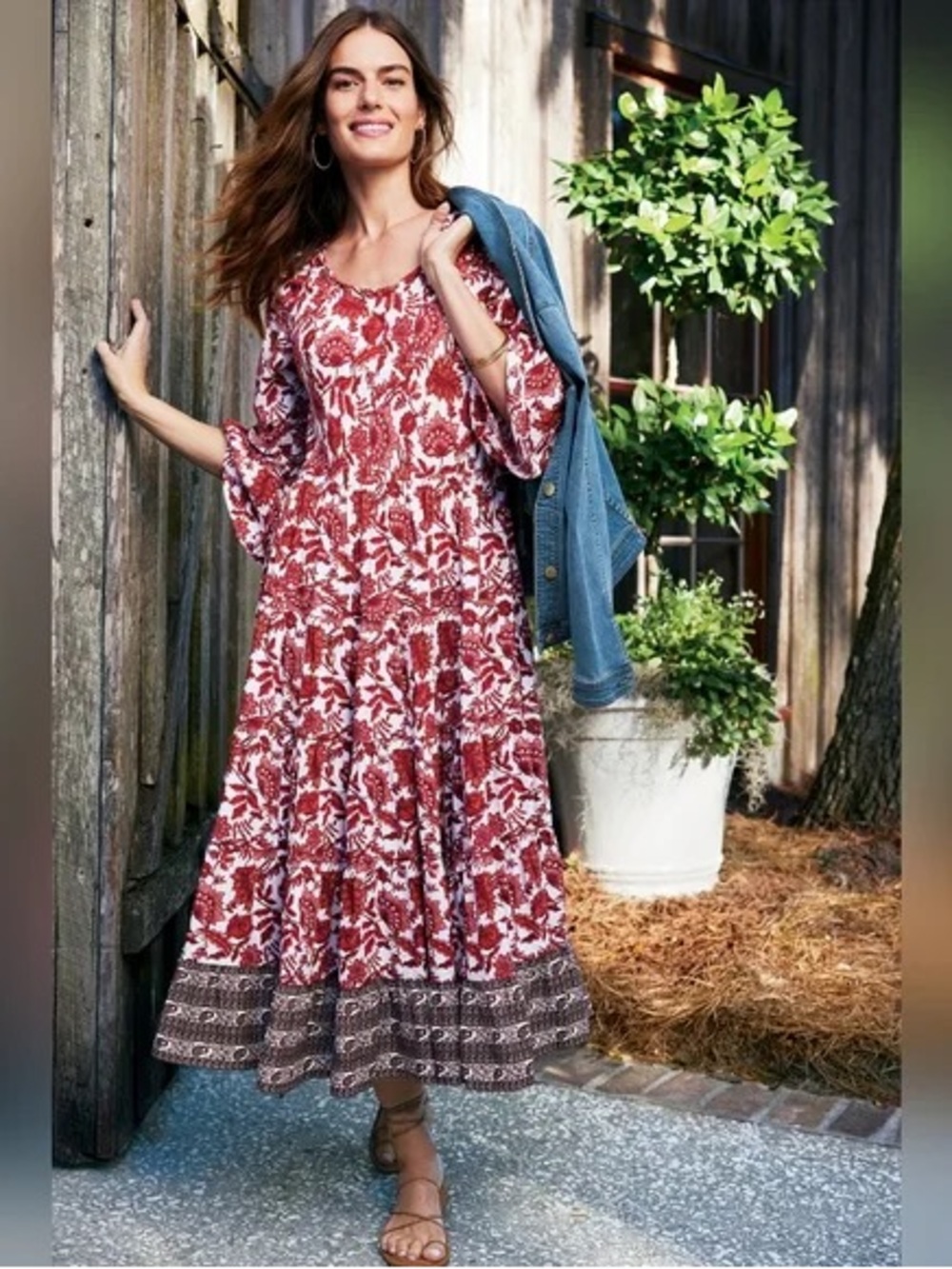 Soft Surroundings Plus Size 3X 24W Lily Midi Dress Maroon Floral Print New NWT